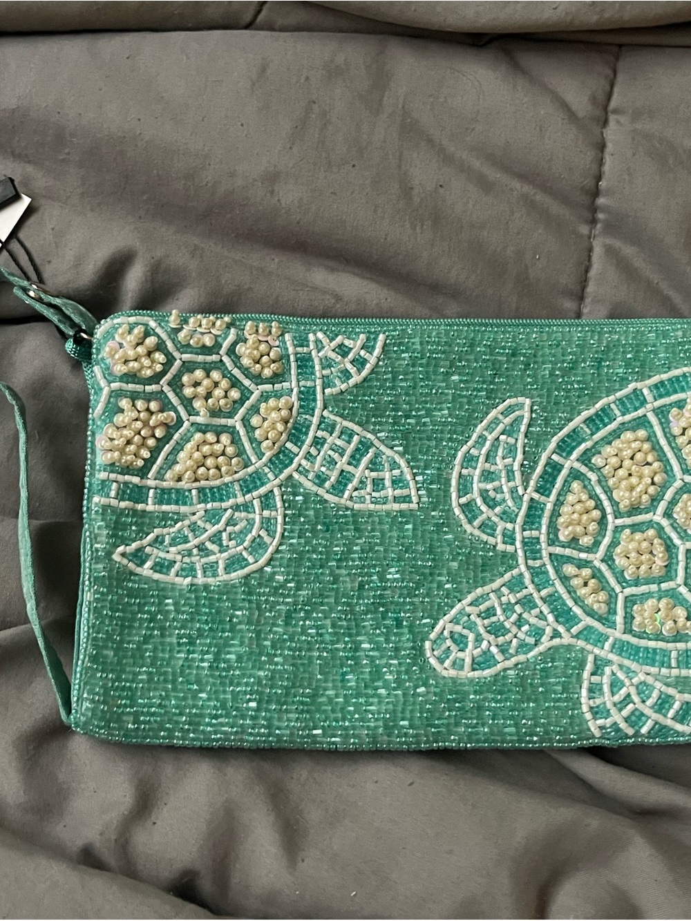 Beaded Turtle Accent Wristlet Clutch - Teal - NWT
